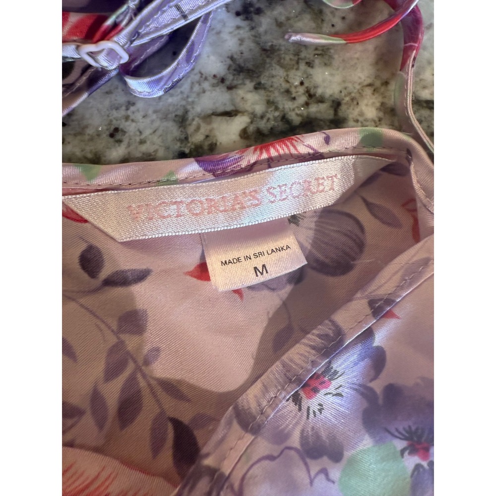 Victorias Secret Purple Floral Satin Lace Trim Slip Dress Chemise Medium - Picture 5 of 9